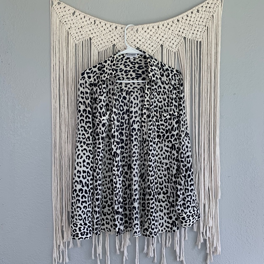 Express cheetah sheer button up